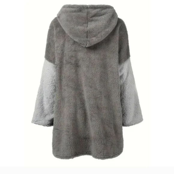 Yes, I'm cold ME 24:7 Grey Black Hoodie Sherpa Teddy Pullover Sweatshirt Large - Picture 8 of 9